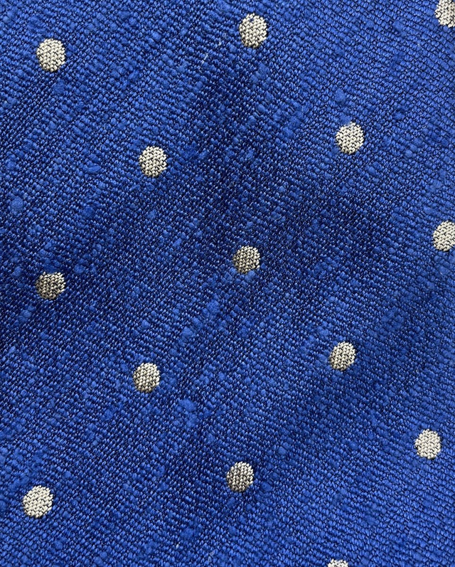 Shantung Untipped White Polka Dot Royal Blue Tie - Wilmok