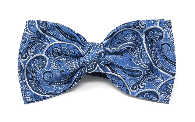 Sky Blue Luxury Paisley Silk Italian Jacquard Bow Tie - Wilmok
